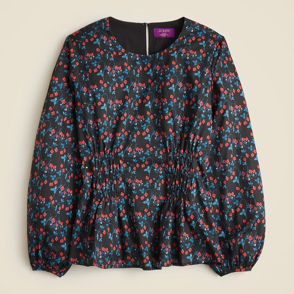 J.Crew shirred-waist top in Liberty Tana Lawn floral fabric 0 strawberry print